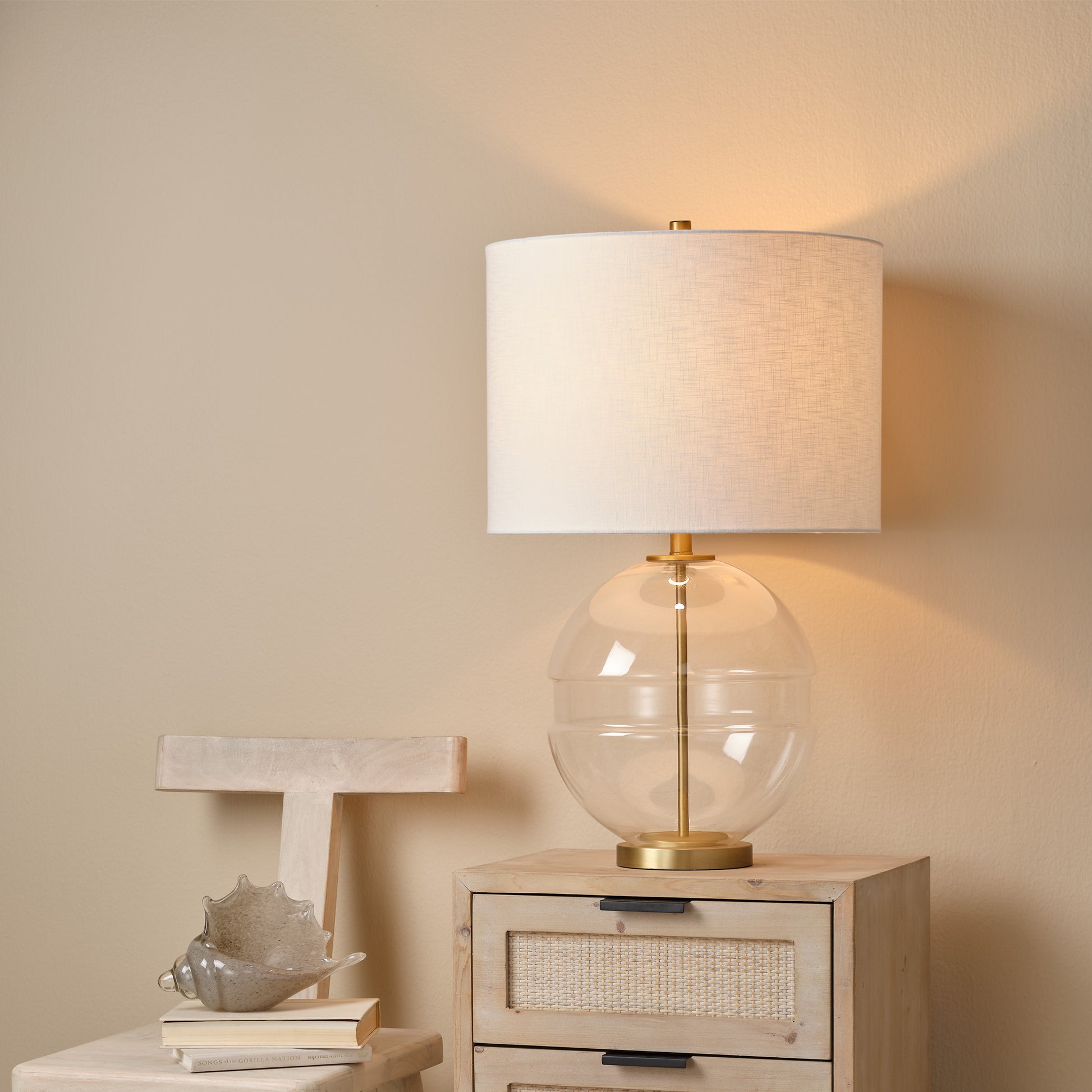 Satellite Glass Table Lamp, Antique Brass by Jamie Young