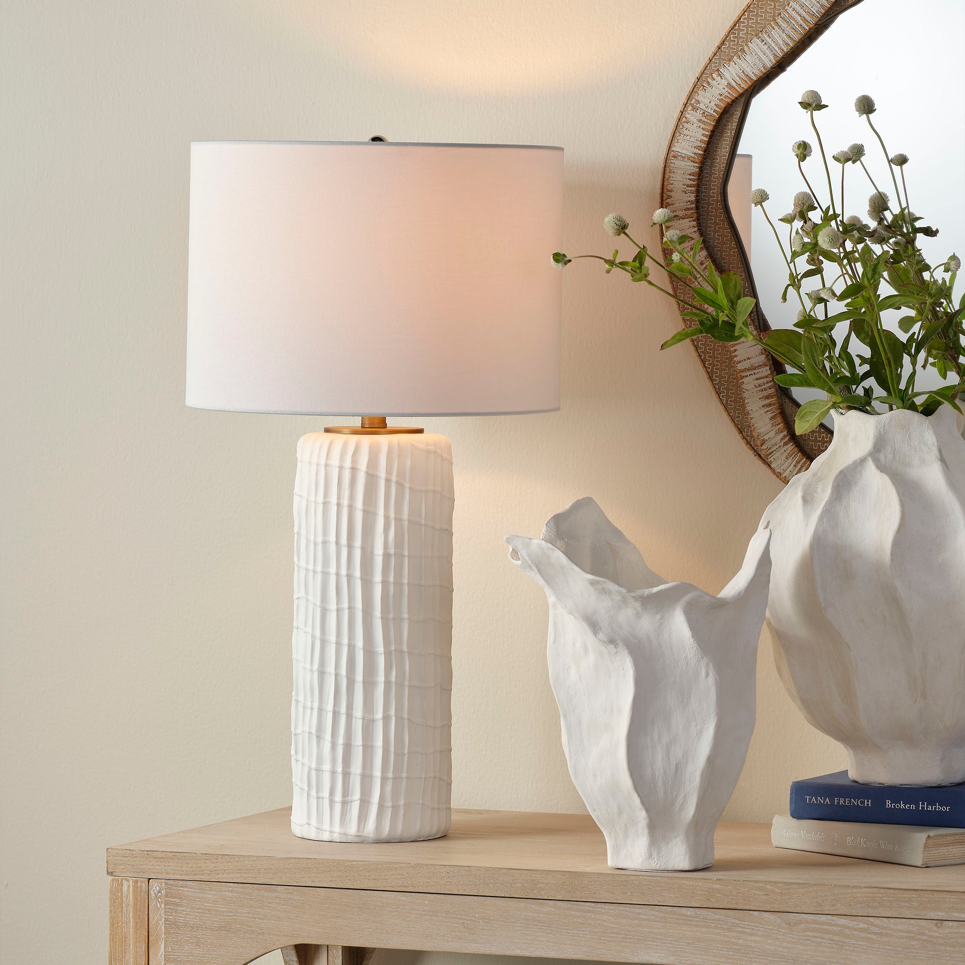 Trunk Polyresin Table Lamp with Linen Shade by Jamie Young