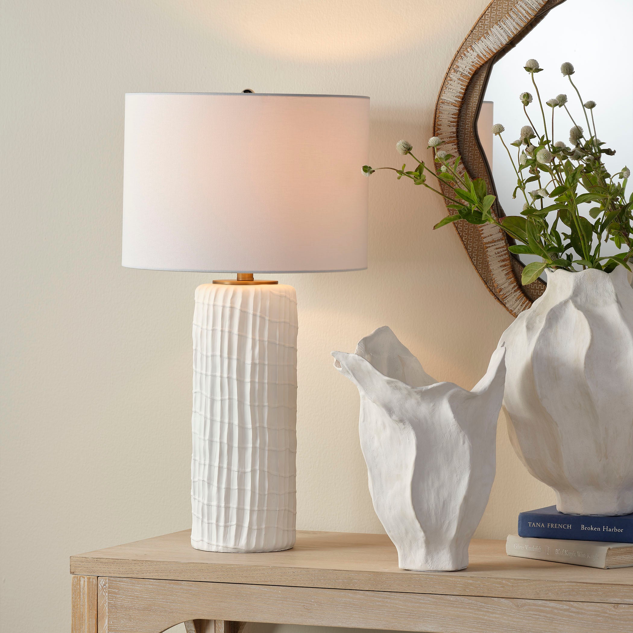 Trunk Polyresin Table Lamp with Linen Shade by Jamie Young