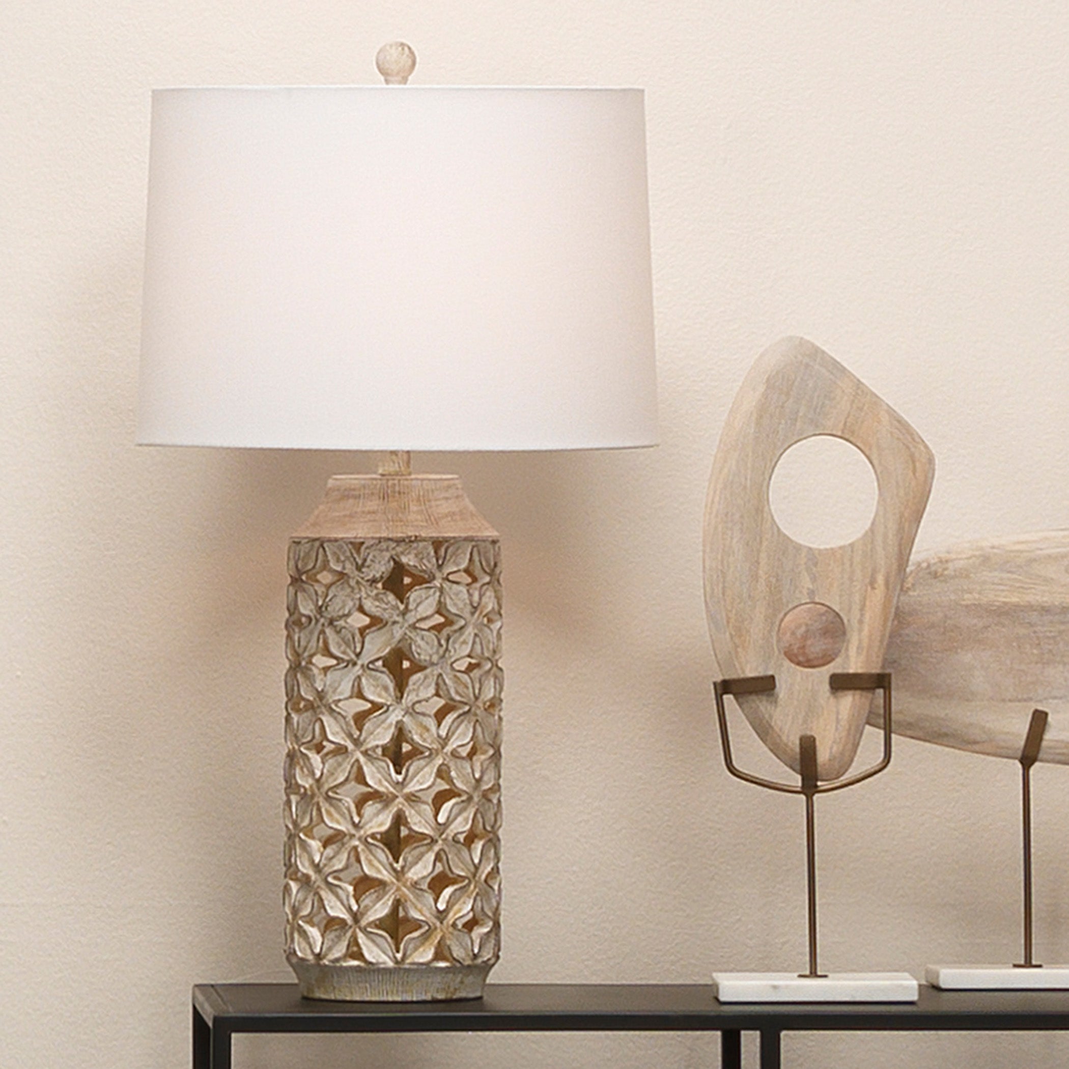 Flora Resin Table Lamp, White Wash by Ivory & Olive