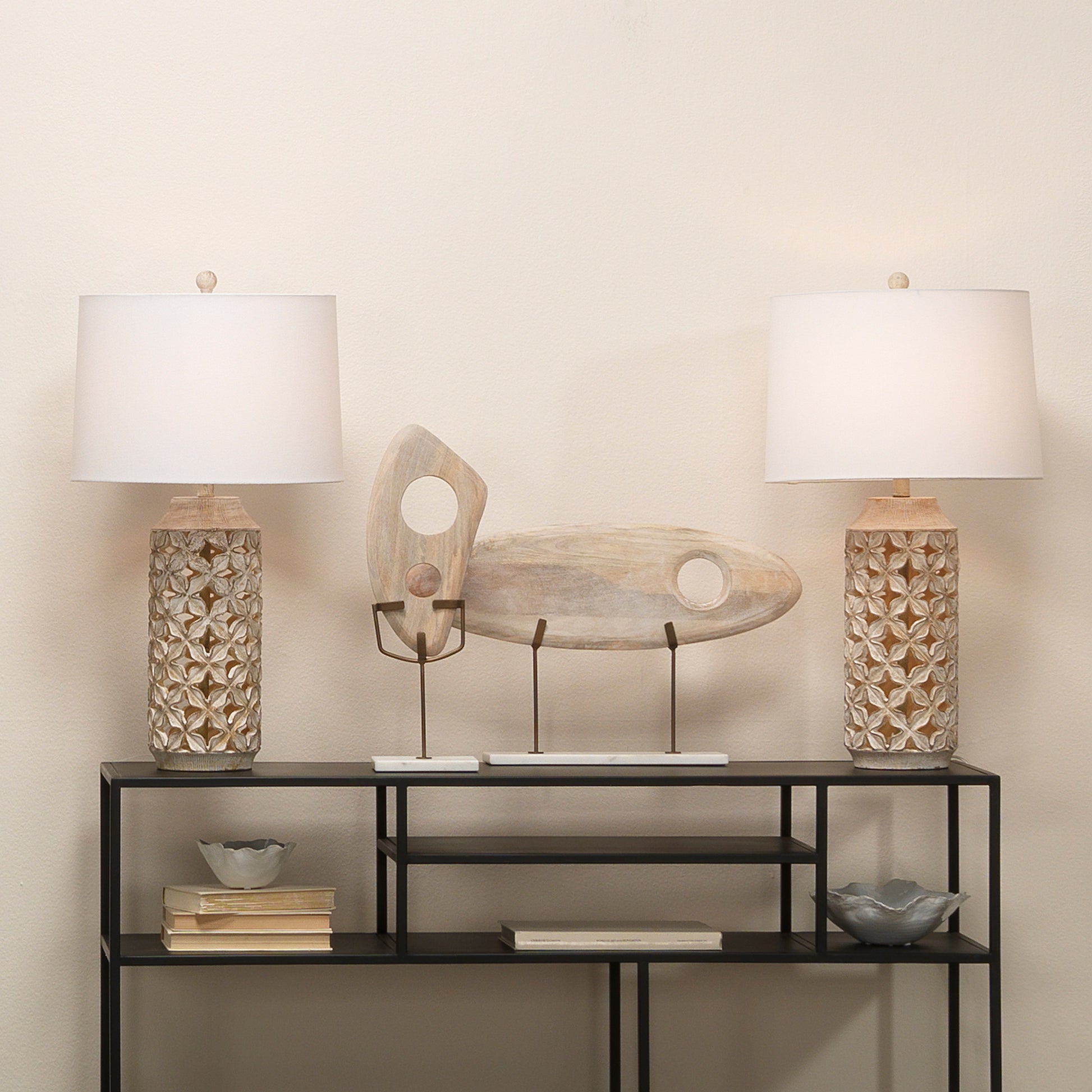 Flora Resin Table Lamp, White Wash by Ivory & Olive