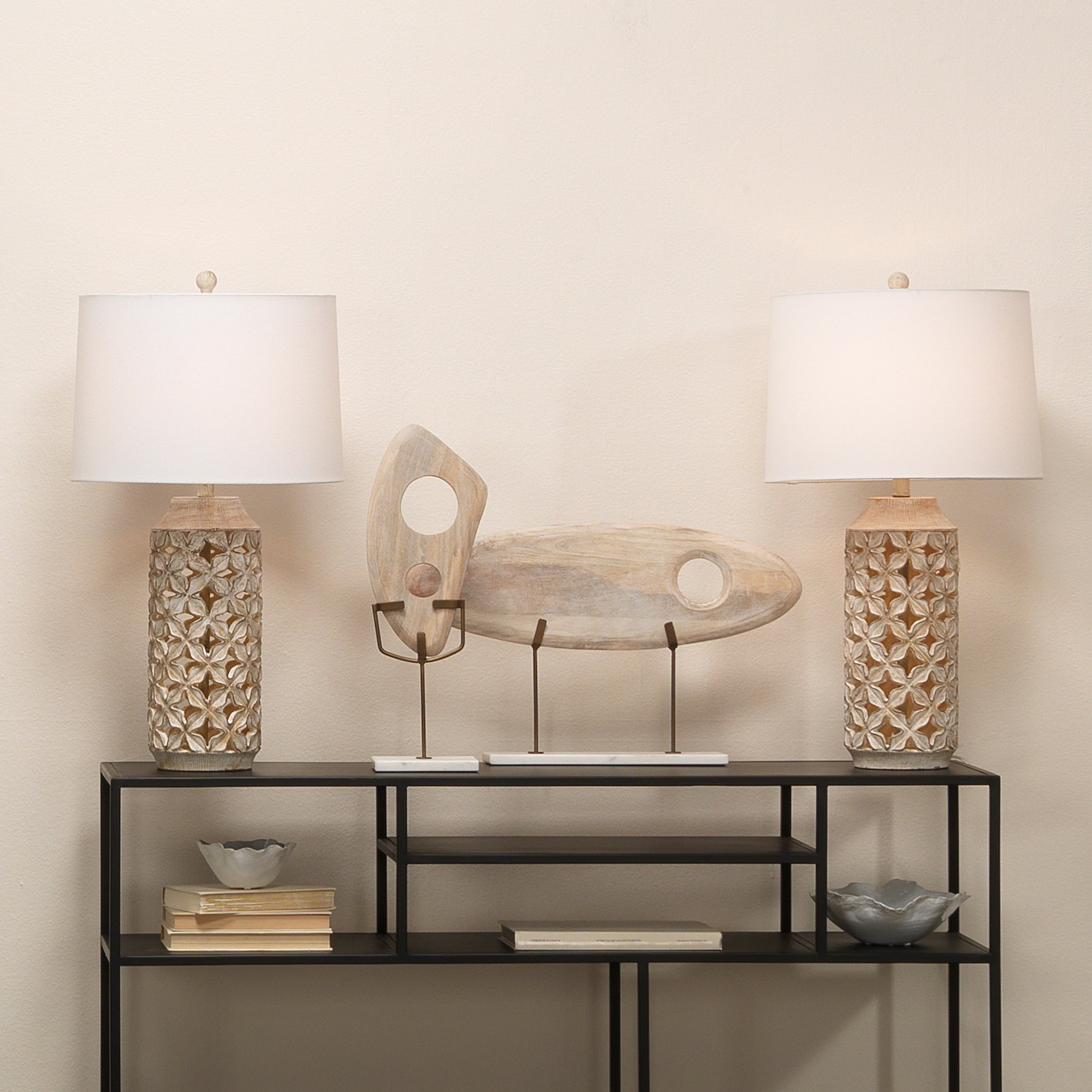 Flora Resin Table Lamp, White Wash by Ivory & Olive