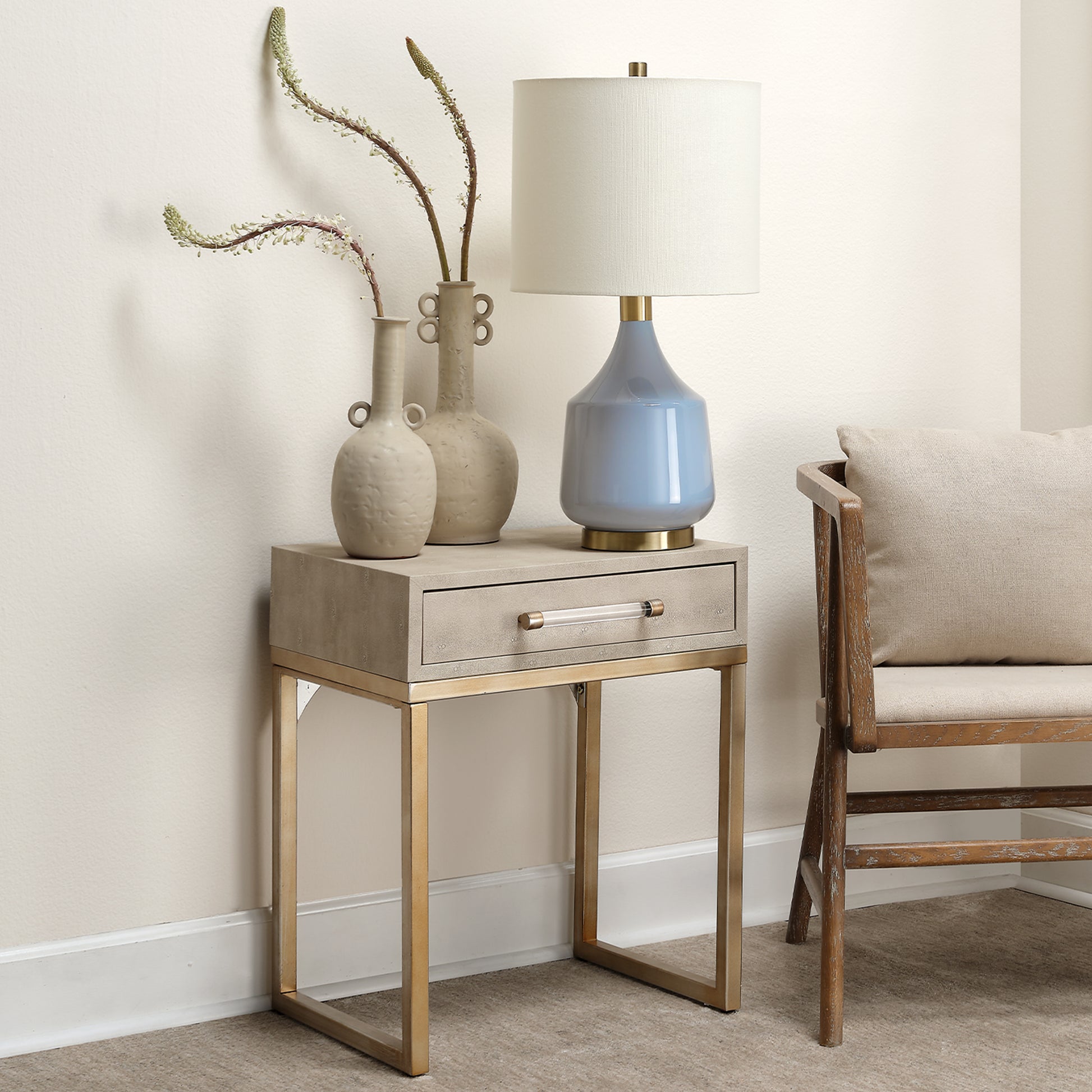 Kain Faux Shagreen Side Table, Cream by Ivory & Olive