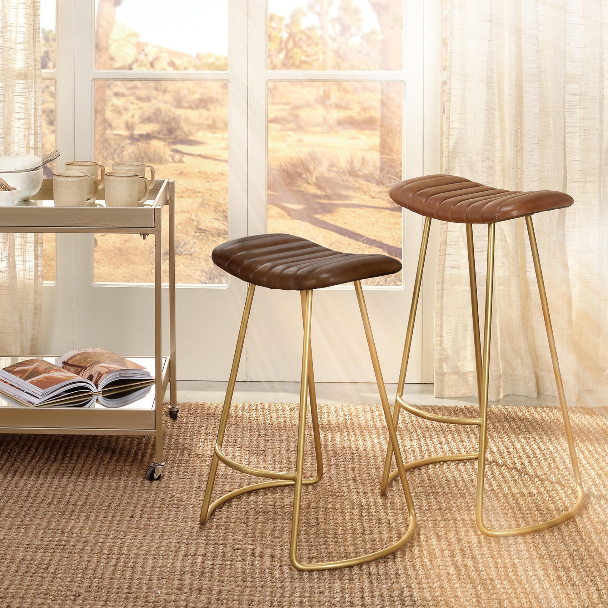Theo Leather Bar Stool, Brown by Jamie Young