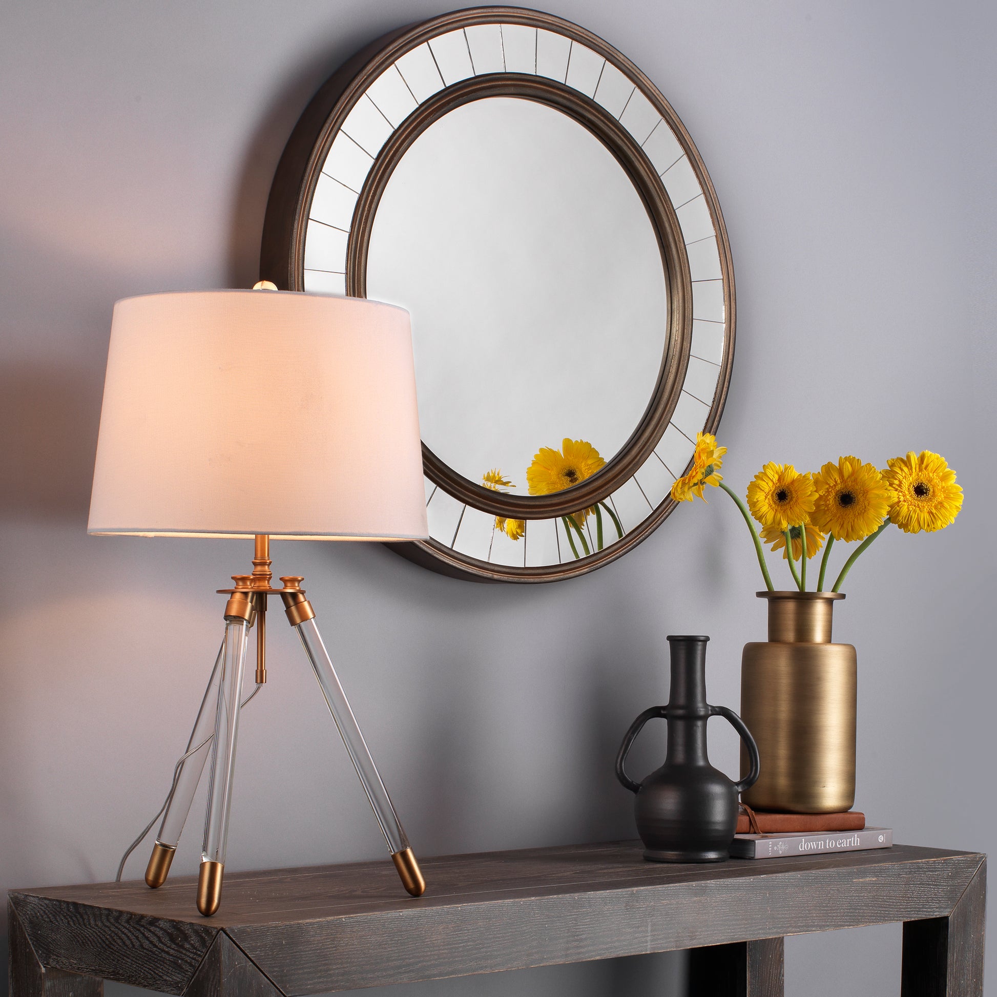 Coltrane Wood Round Wall Mirror, Antique Bronze by Jamie Young