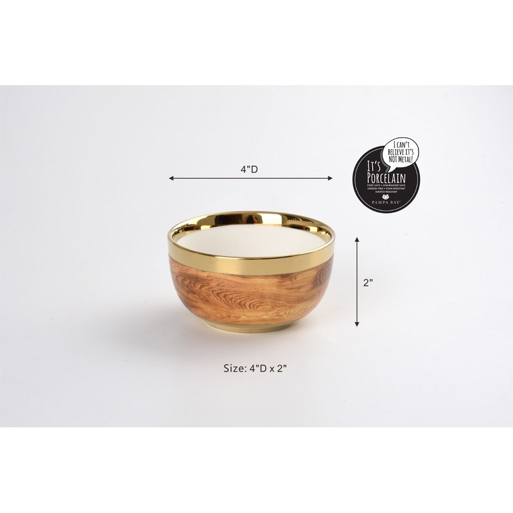 Madera Porcelain Snack Bowl – Wood & Gold by Pampa Bay