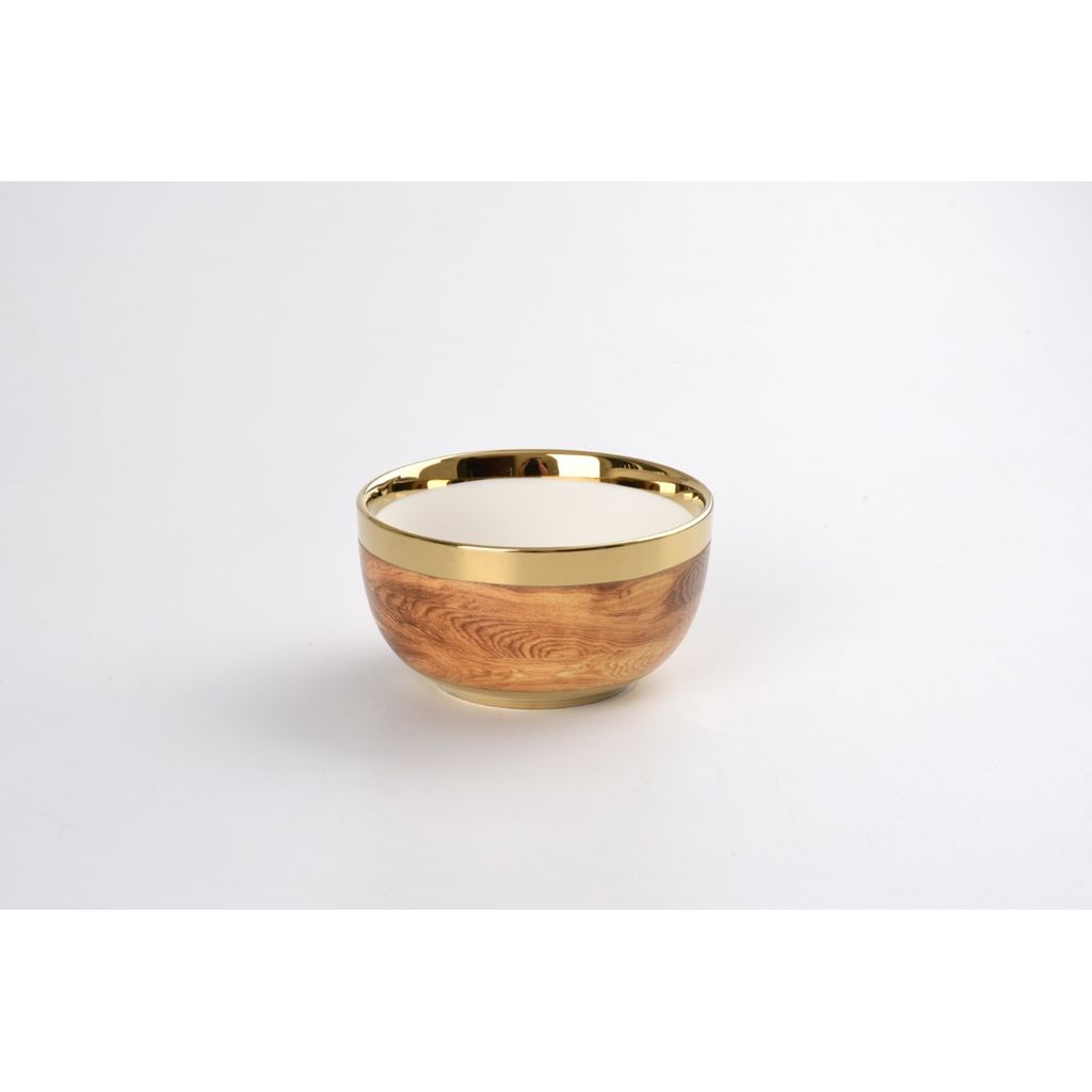 Madera Porcelain Snack Bowl – Wood & Gold by Pampa Bay