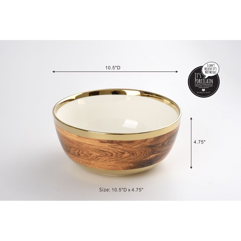 Madera Porcelain Large Serving Bowl – Wood & Gold by Pampa Bay