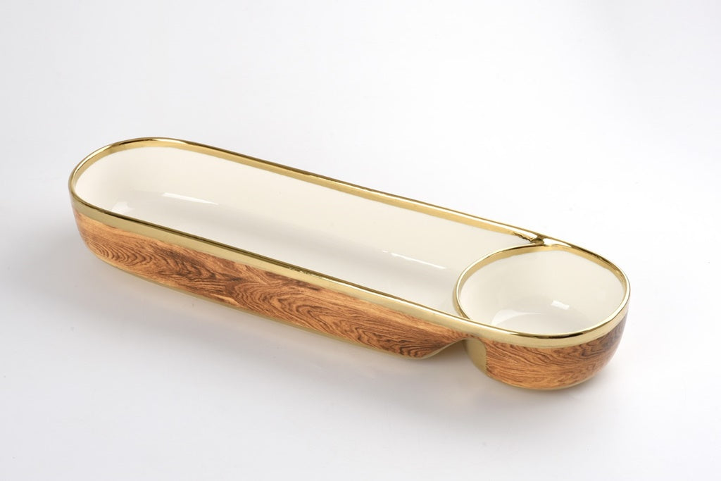 Pampa Bay Madera Chip & Dip – Porcelain with Gold Rim by Pampa Bay