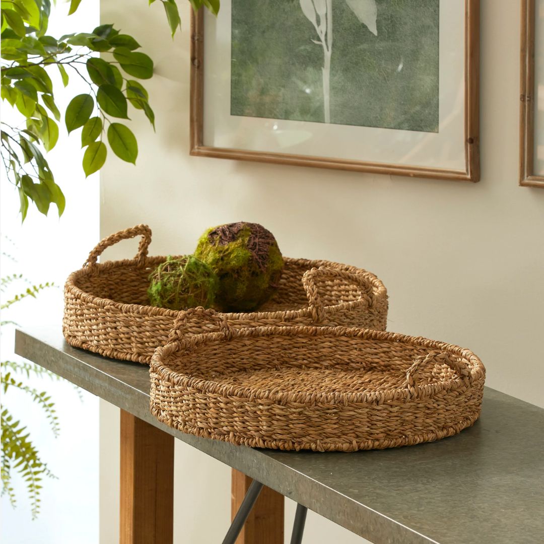 Seagrass Round Trays with Handles, Set of 2 – Natural | Napa Home & Garden