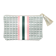 Pouch with patterned design and tassel on a white background