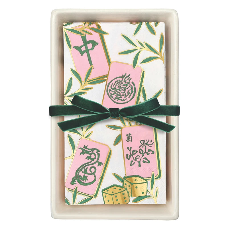 Mahjong Ceramic Guest Napkin Tray + Napkins