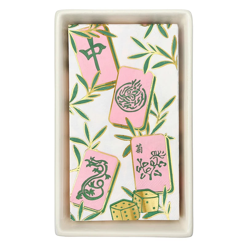 Mahjong Ceramic Guest Napkin Tray + Napkins