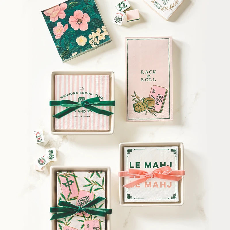 Mahjong Social Club Ceramic Cocktail Napkin Tray + Napkins