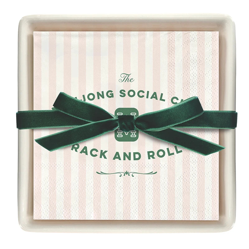Mahjong Social Club Ceramic Cocktail Napkin Tray + Napkins