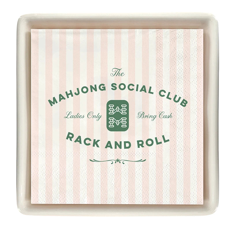 Mahjong Social Club Ceramic Cocktail Napkin Tray + Napkins