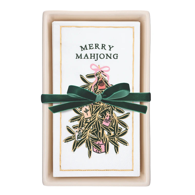 Mahjong Ceramic Guest Napkin Tray + Napkins