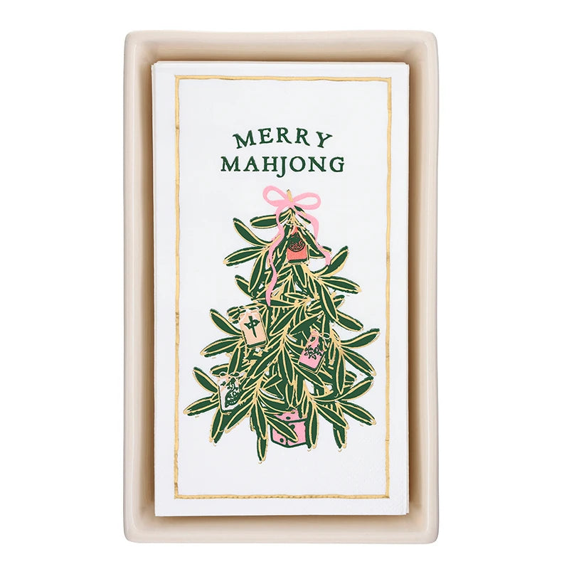 Mahjong Ceramic Guest Napkin Tray + Napkins