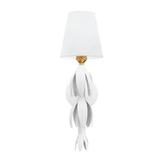 Tinsley Sconce by Worlds Away in hand-painted white showing botanical sculptural body and tailored shade
