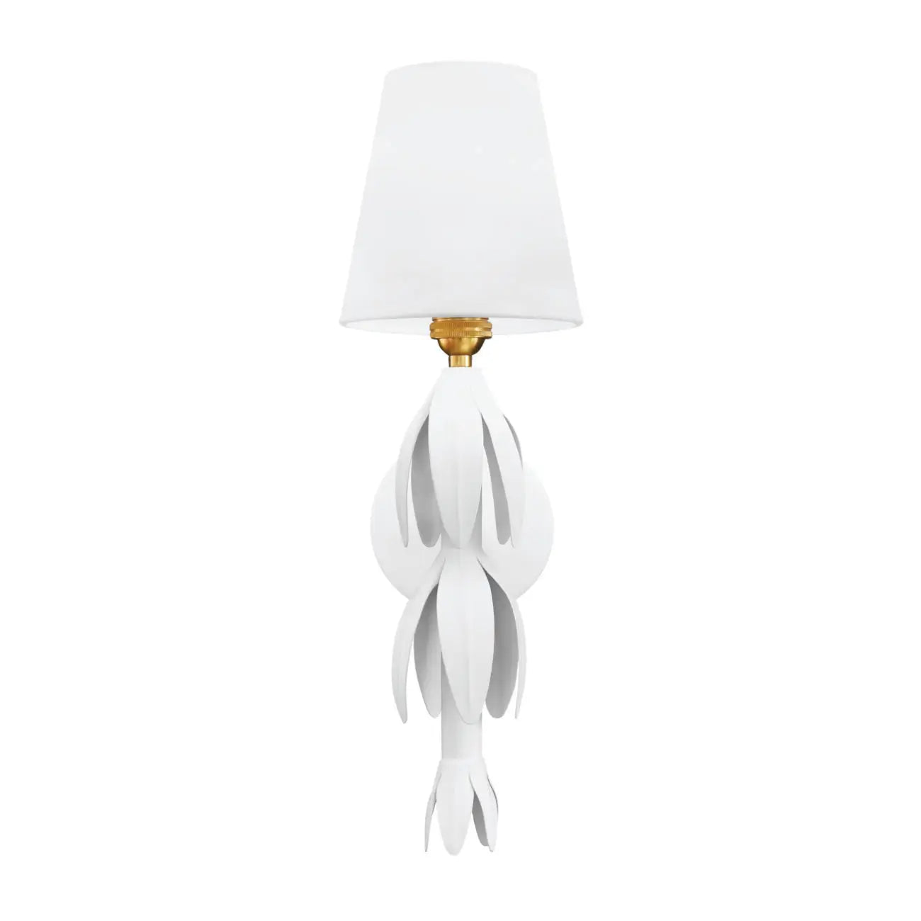 Tinsley Sconce by Worlds Away in hand-painted white showing botanical sculptural body and tailored shade

