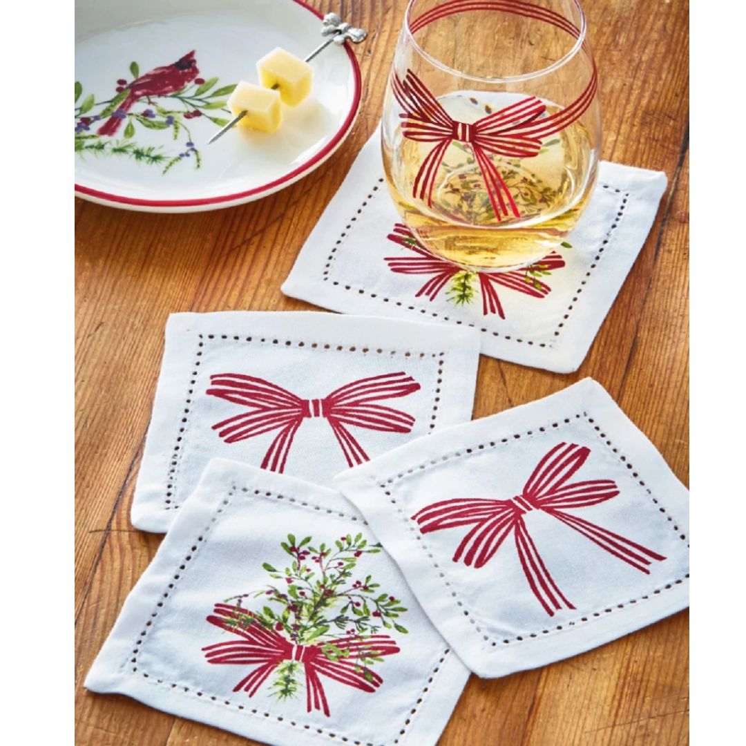 Winter Berries Cotton Coaster, Set of 4 | tag
