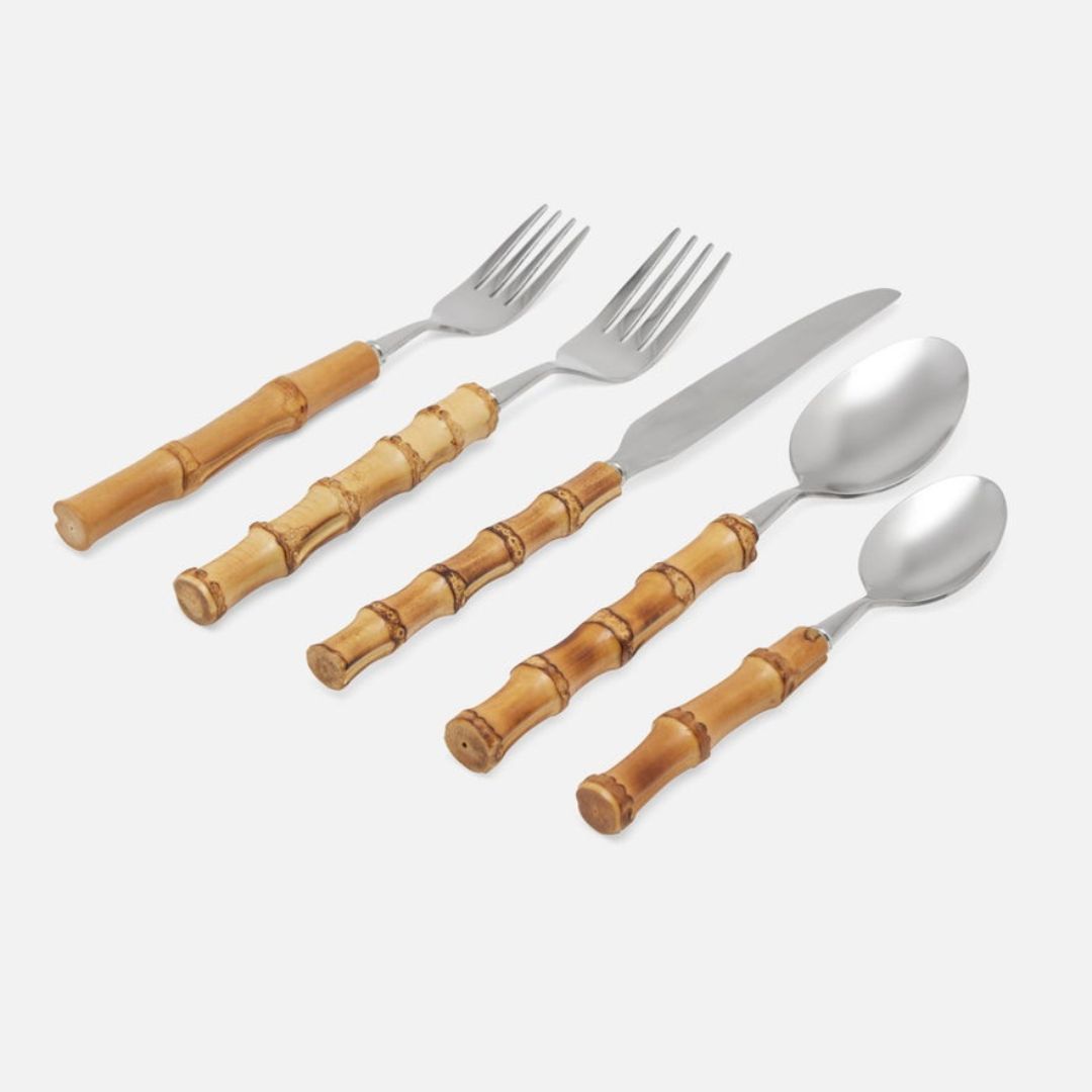 Zoya Matte Silver/Natural 5-Piece Flatware Set | Blue Pheasant by Blue Pheasant