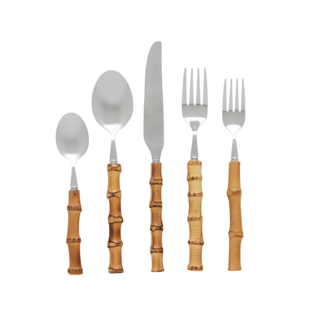 Zoya Matte Silver/Natural 5-Piece Flatware Set | Blue Pheasant by Blue Pheasant