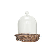 Decorative Glass Cloche with Woven Willow Base