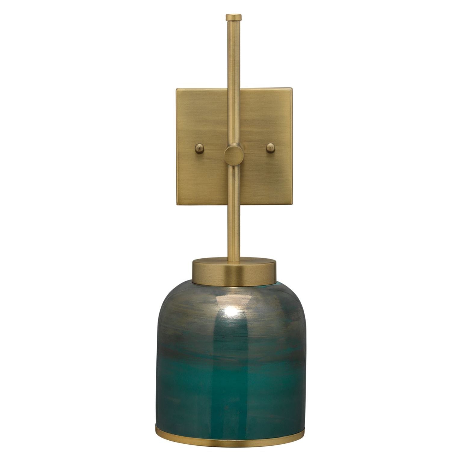 Vapor Single Sconce, Antique Brass and Aqua Metallic Glass by Jamie Young