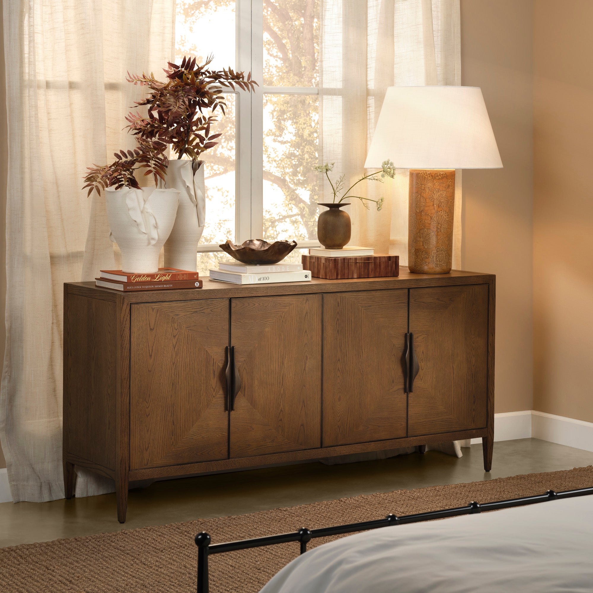 Etta Porcelain Table Lamp with Linen Shade, Caramel Brown