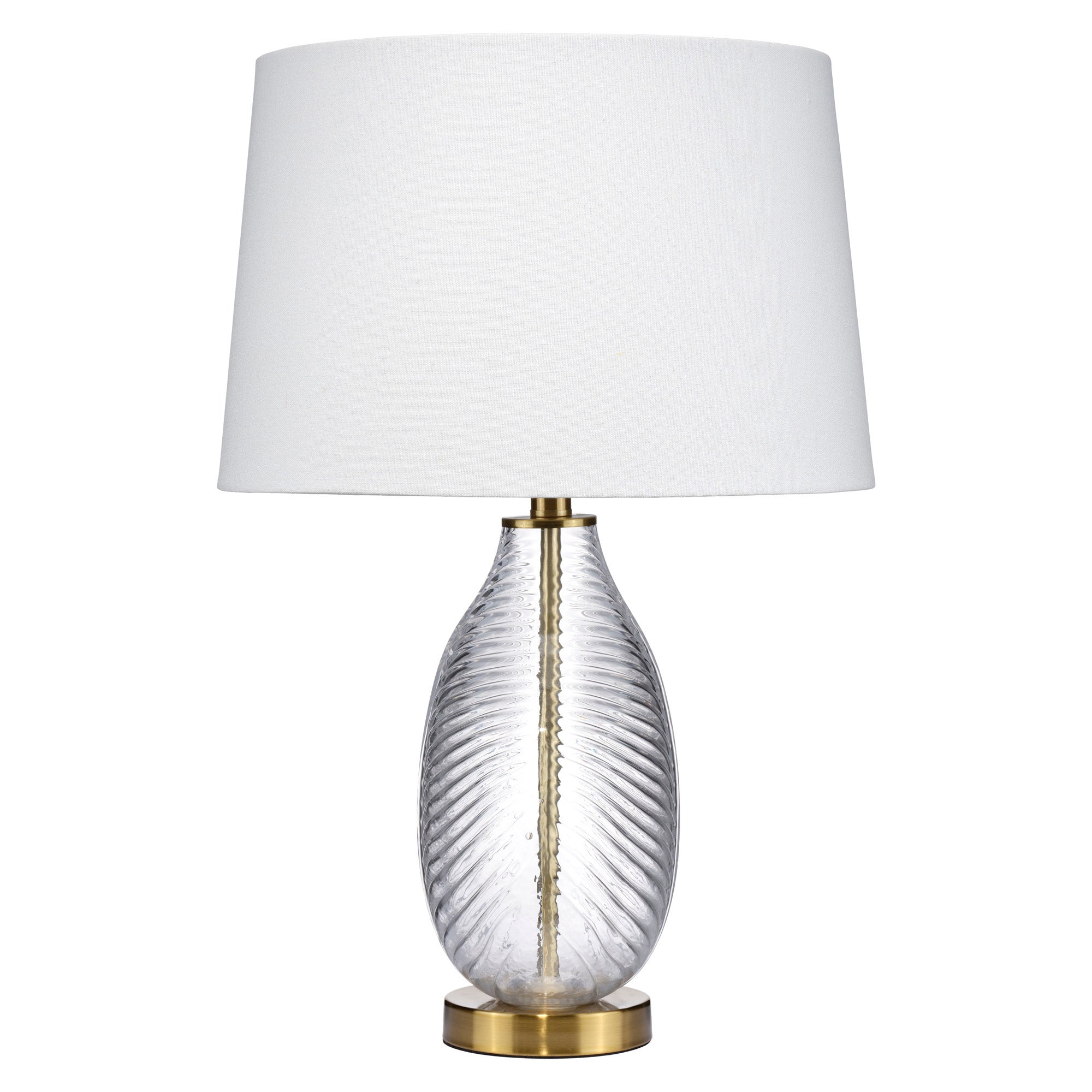Maple Table Lamp with Linen Shade, Clear Glass