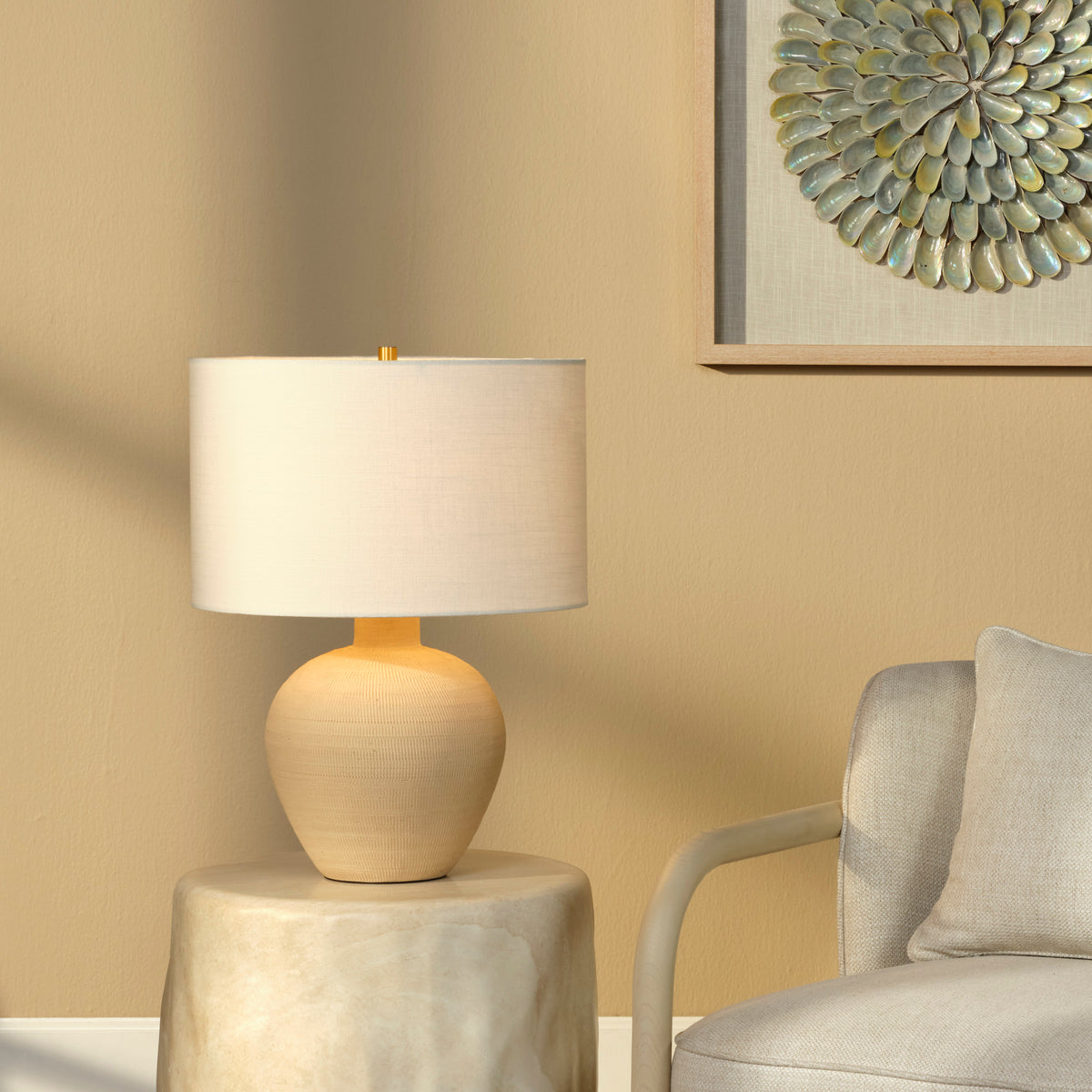 Macaroon Ceramic Table Lamp with Linen Shade, Toasted Cream