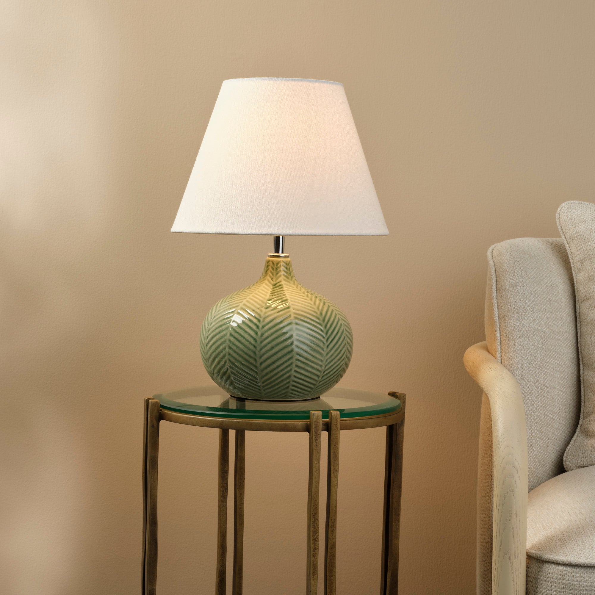 Fern Ceramic Table Lamp with Linen Shade