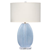Coin Ceramic Table Lamp with Linen Shade, Cornflower Blue