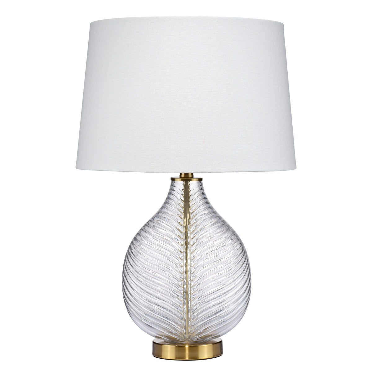Maple Table Lamp with Linen Shade, Clear Glass