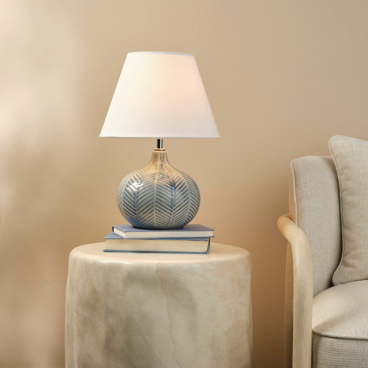 Fern Ceramic Table Lamp with Linen Shade