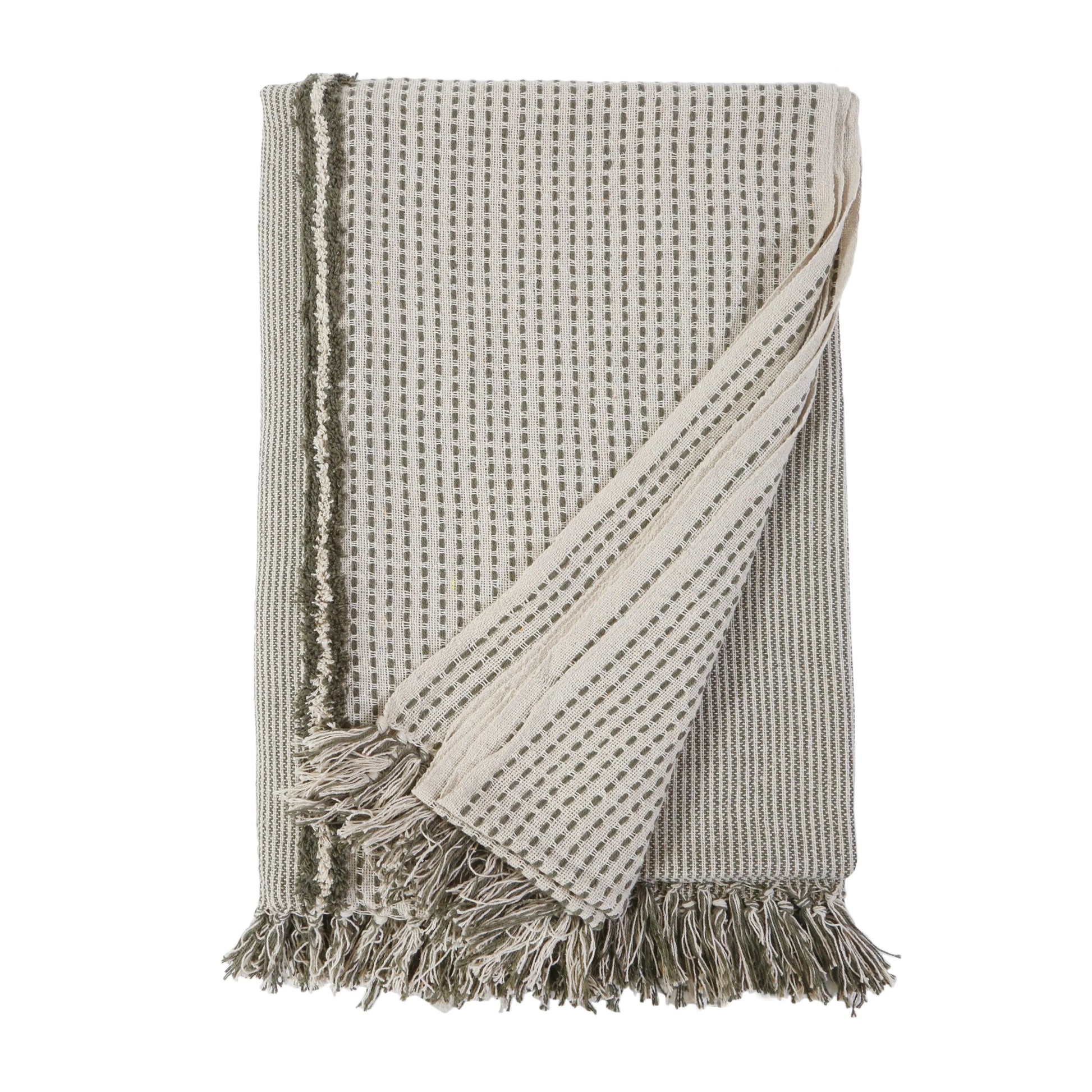 Jagger Oversized Throw – Ivory/Moss | Pom Pom Home by Pom Pom Home