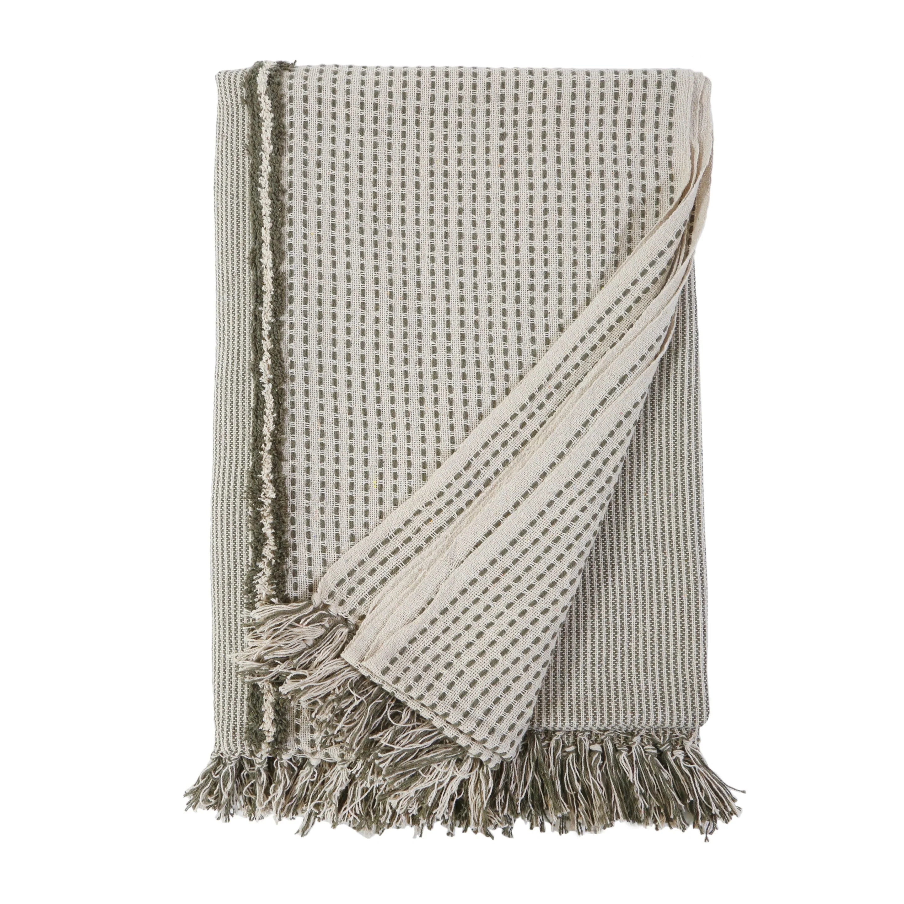 Jagger Oversized Throw – Ivory/Moss | Pom Pom Home by Pom Pom Home