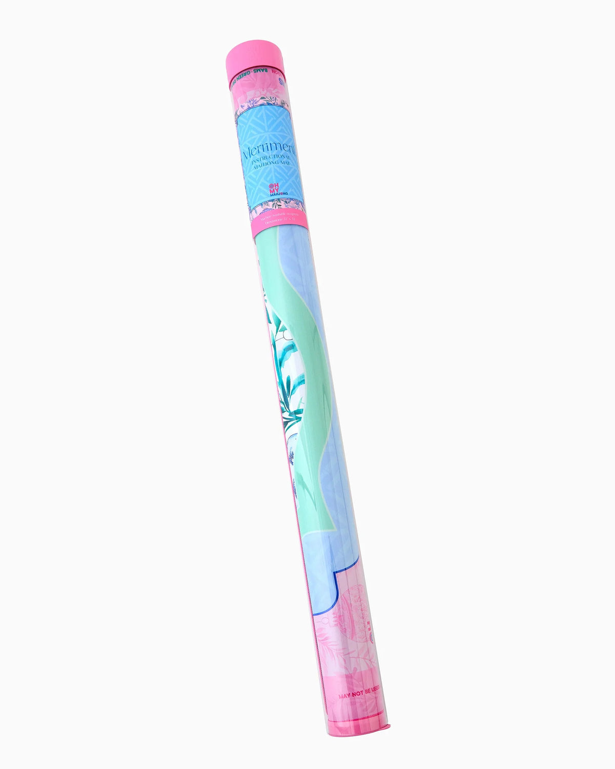 A rolled-up Mahjong mat with a colorful holiday floral design, featuring shades of pink, light blue, mint green, and white, shown against a plain white background.