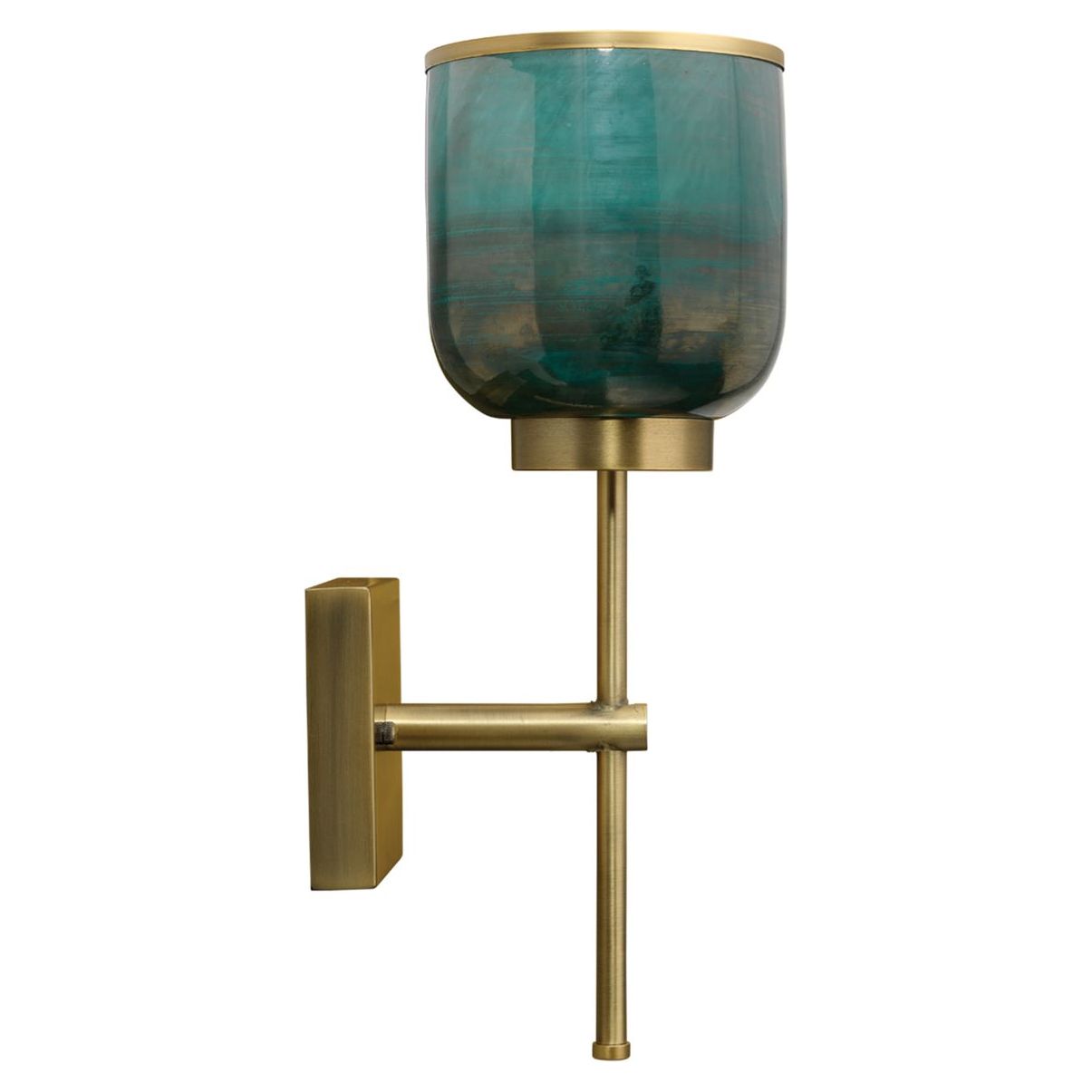 Vapor Single Sconce, Antique Brass and Aqua Metallic Glass by Jamie Young