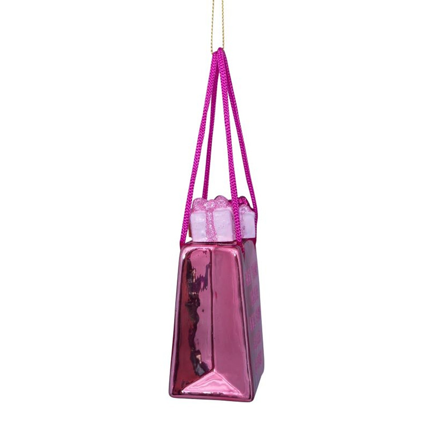 Ornament glass orange pink shopping bag H3.25"