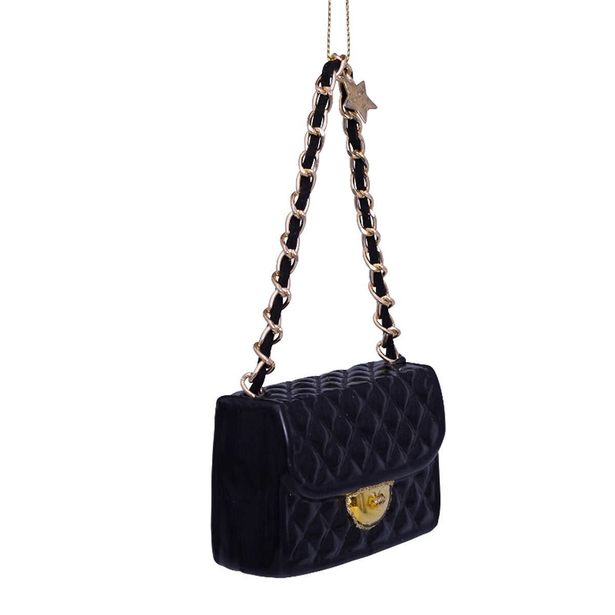 Ornament glass black fashion bag H2.25"
