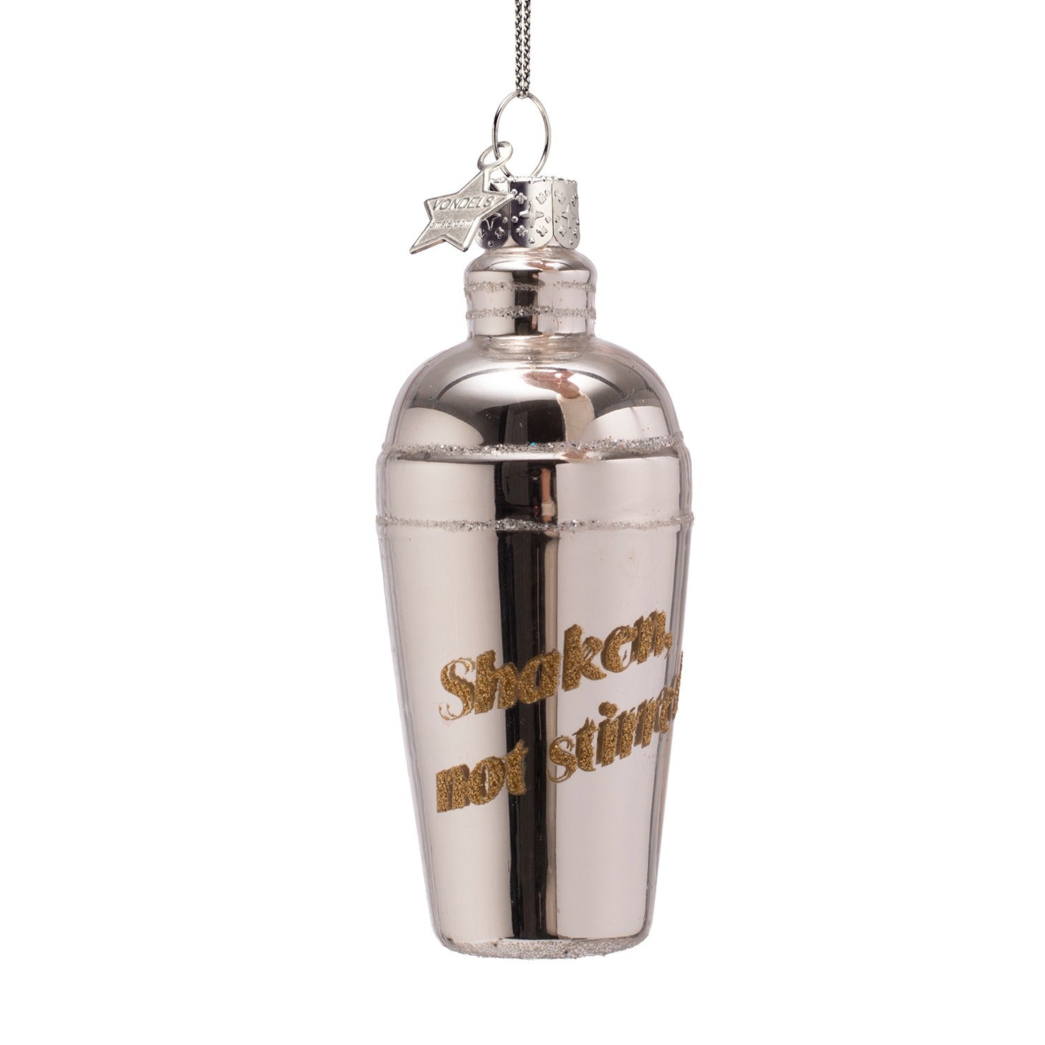 Ornament glass cocktail shaker shaken not stirred H3.25"