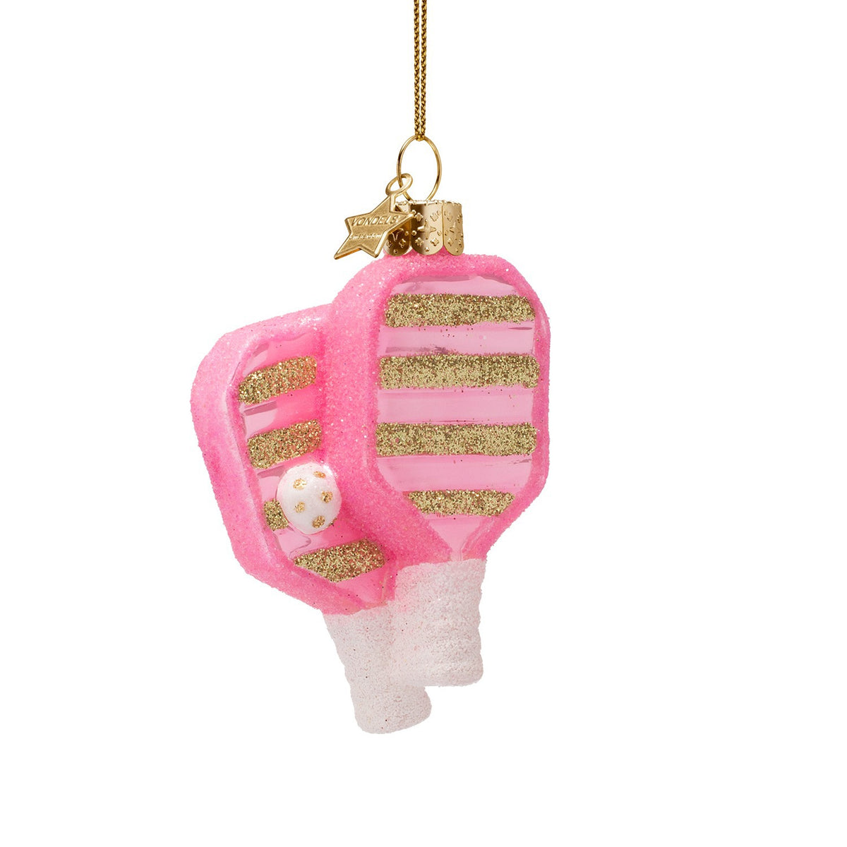 Ornament glass pink/gold pickleball H3.75"