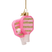 Ornament glass pink/gold pickleball H3.75"