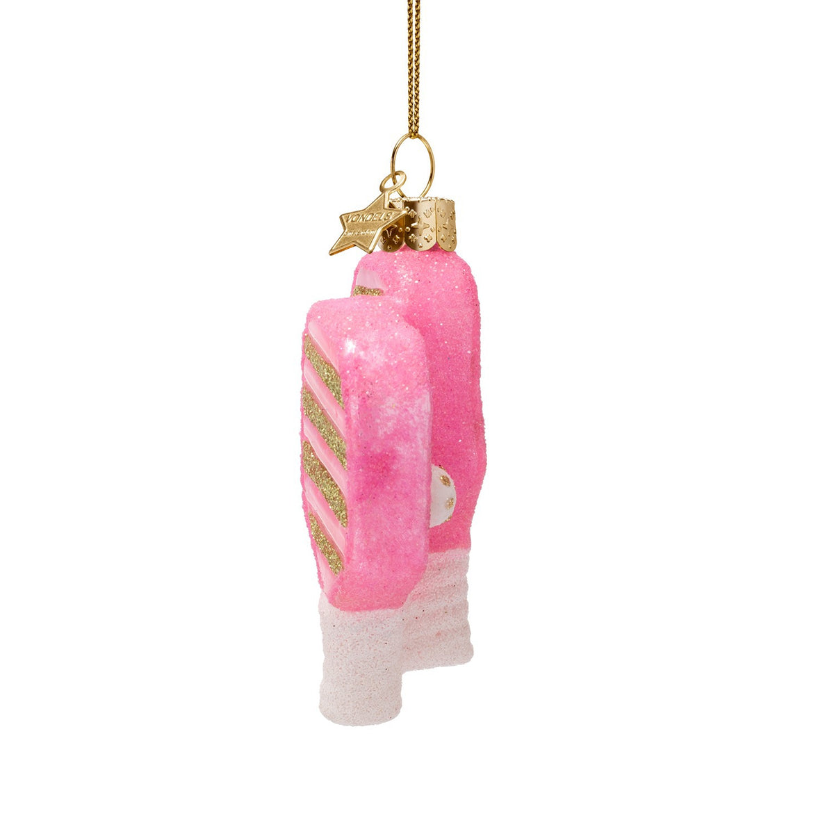 Ornament glass pink/gold pickleball H3.75"
