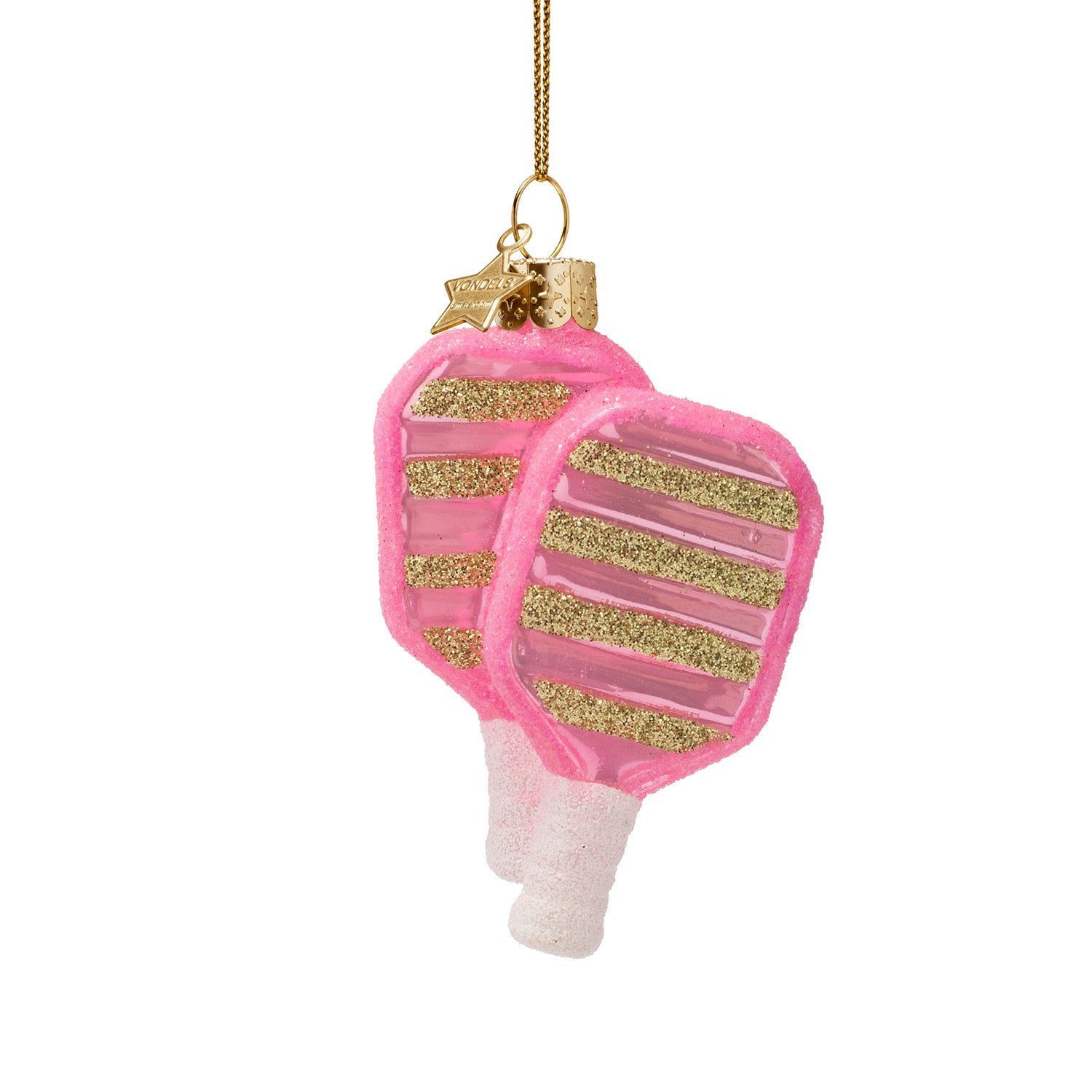 Ornament glass pink/gold pickleball H3.75"