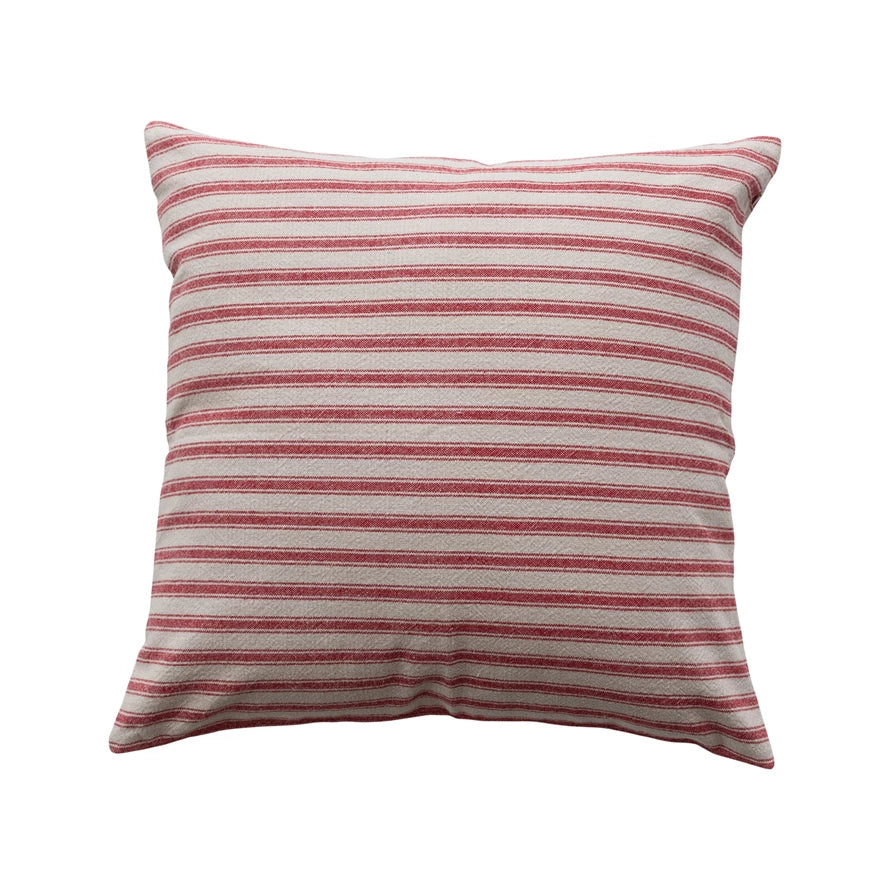 Woven Cotton Striped Pillow – Red & Natural (20" Square)